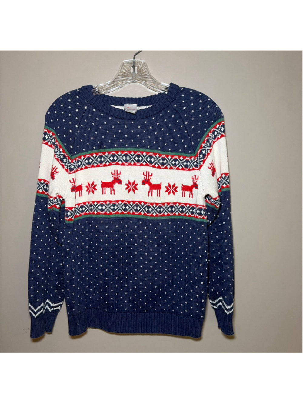 Hanna Andersen Fair Isle Holiday Dear Deer Sweater Blue White 130 cm US kids 8t